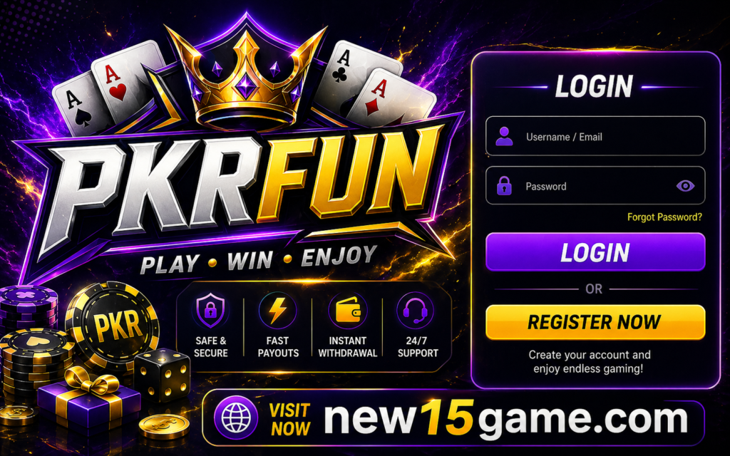 PKRFUN Game registration page for Pakistan users with mobile signup form, account creation, and secure register options
