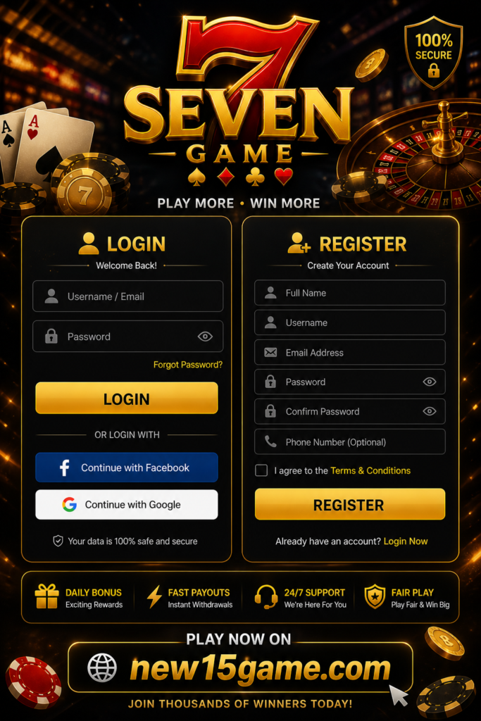 Seven Game registration page for Pakistan users with mobile signup form, secure account creation, and easy register options
