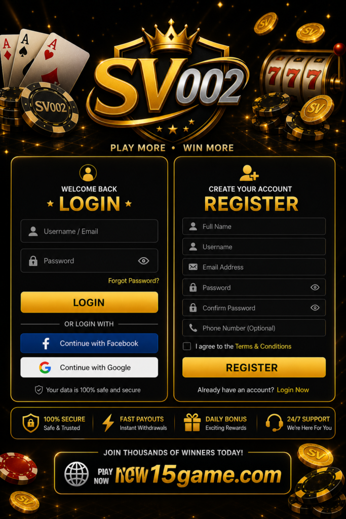 SV002 Game registration page for Pakistan users with mobile signup form, secure account creation, and easy register options

