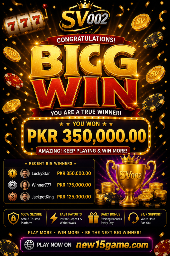 SV002 Game daily bonus page for Pakistani users showing login rewards, welcome bonuses, and daily promotional gaming offers
