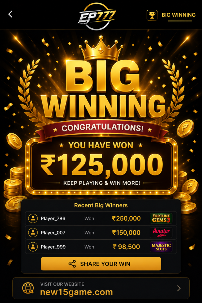 EP777 Game big win page for Pakistani users showing jackpot rewards, winning bonuses, big prize celebrations, and mobile gaming success screen
