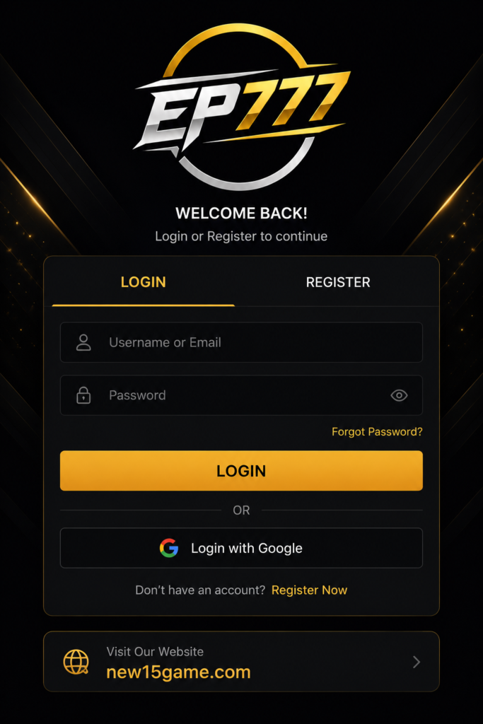 EP777 Game login and registration page for Pakistani users with secure mobile signup, account access, and easy sign in options