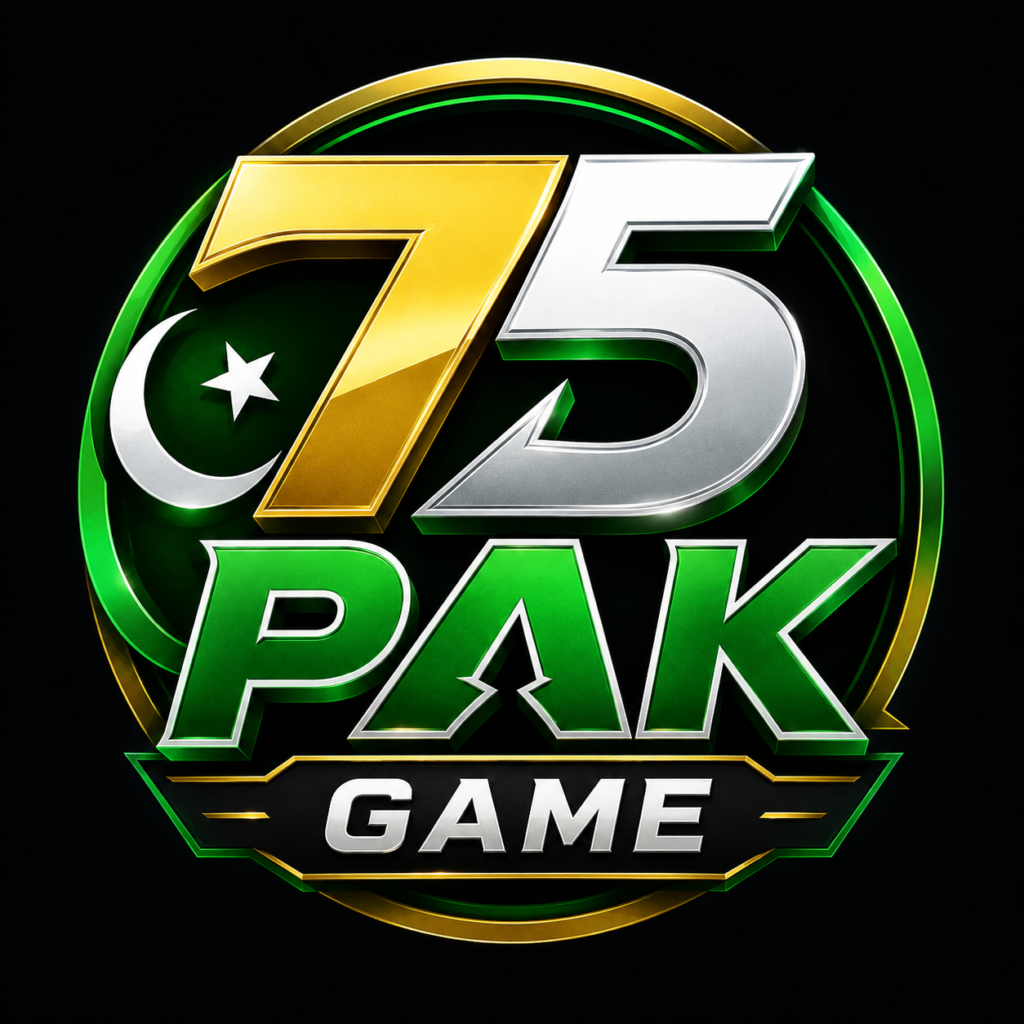 Pak75 Game official logo for Pakistan mobile gaming app, online earning platform, and smartphone entertainment brand