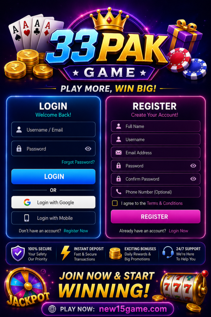 33Pak Game secure login page for Pakistani users with mobile number sign in and online casino account access