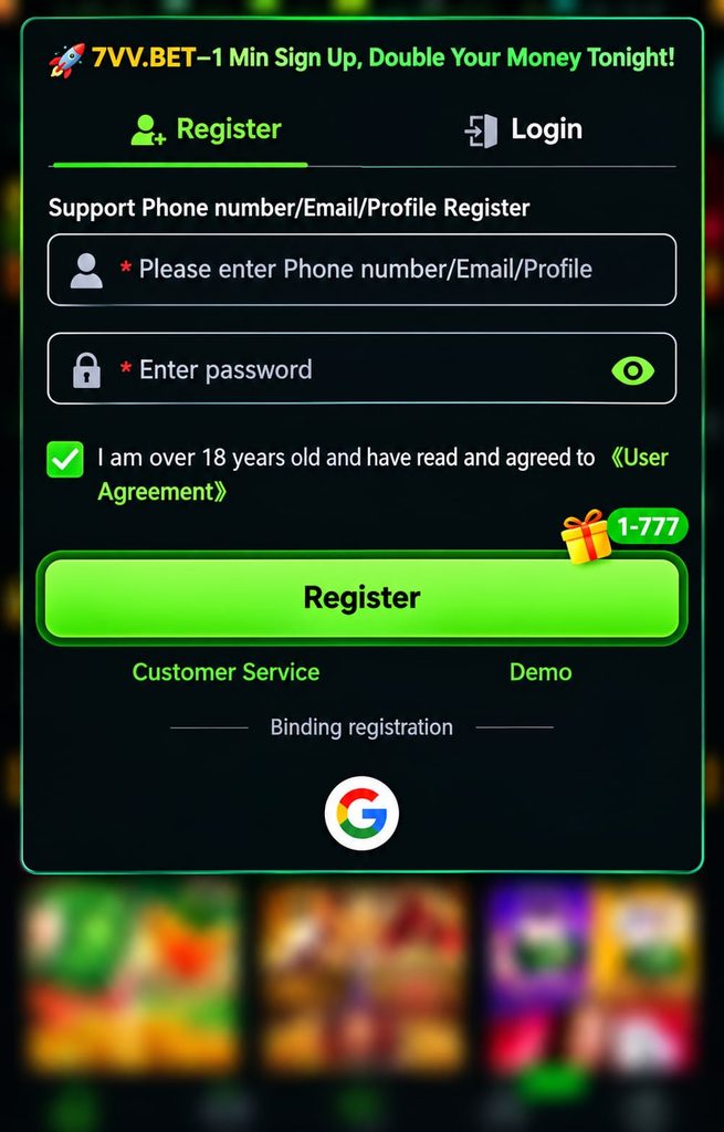 7VV.BET Game registration page