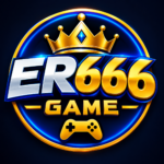 ER666 Game logo featuring bold ER666 text, golden crown, blue neon gaming design, and game controller icon.